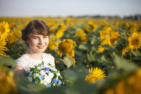 Happy bride on Wedding Day. Beautiful Happy womanの写真素材