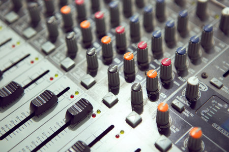 Buttons equipment for sound mixer control. Music Studio