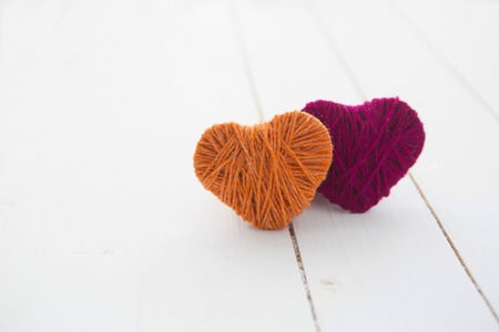 Red hearts on wood Valentine's day bannerの写真素材