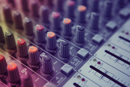Buttons equipment for sound mixer control. Music Studio