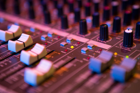 Sound mixer control panel, close-up of audio controls