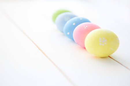 Easter eggs on wooden background. Happy Easter.