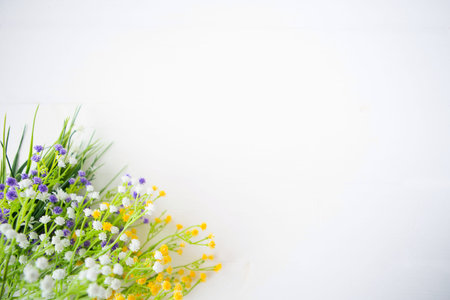 Wild flowers on an old wooden backgroundの写真素材