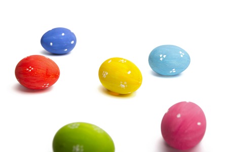 hand painted easter eggs on white backgroundの写真素材