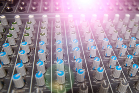 Buttons equipment for sound mixer control. Music Studio