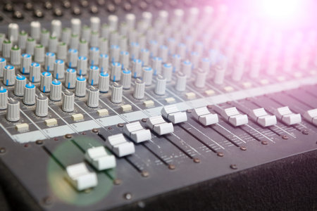 Buttons equipment for sound mixer control. Music Studio
