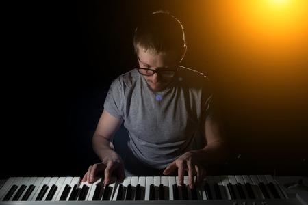 Pianist musician piano musical instrument playing. Music piano with man performer.の写真素材