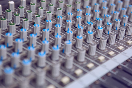Buttons equipment for sound mixer control. Music Studio
