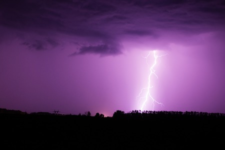 Lightning with dramatic clouds. Night thunder stormの写真素材