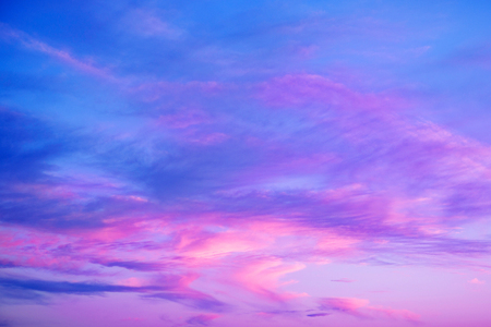 Sunset and sunrise blue and purple color sky background. Summer or spring meadow nature.の写真素材