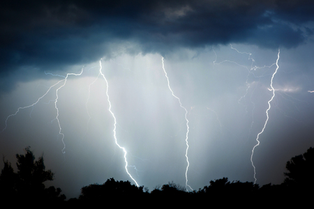 Lightning with dramatic clouds. Night thunder stormの写真素材