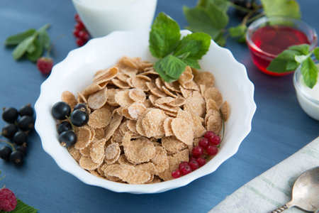 Ingredients tasty healthy breakfast for cooking with milk. Healthy tasty breakfast multigrain...