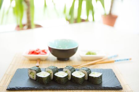 beautiful, bright, sushi sets,as a background, against the backdrop, closeup Healthy and tasty food.の写真素材