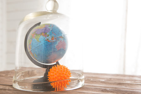 Globe under the glass dome. Pandemic quarantine and emergency COVID-19 . Virus Pandemic Protection...