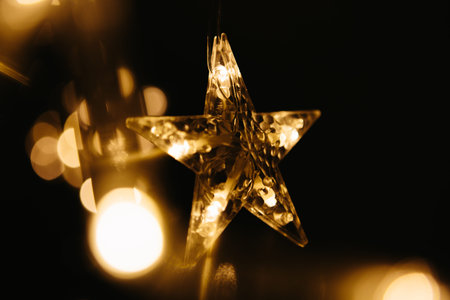 Christmas lights on dark background. Star shaped