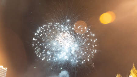Fireworks against the dark sky. Celebrating New Year or Independence Dayの写真素材