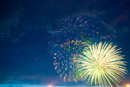 Brightly colorful fireworks and salute of various colors