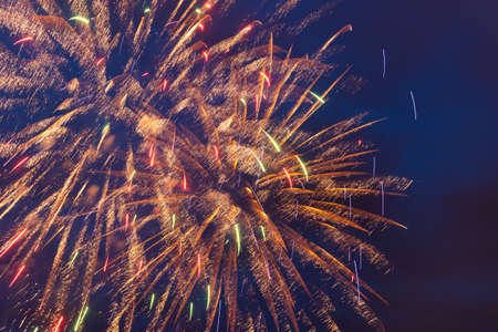 Brightly colorful fireworks and salute of various colors in the night sky. Independence Day, 4th of July, Fourth of July or New Year.の写真素材