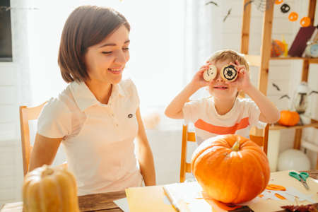 Family has fun in Halloween time Happy Halloween conceptの写真素材