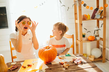 Family has fun in Halloween time Happy Halloween conceptの写真素材