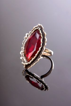 ring with semiprecious red stoneの写真素材