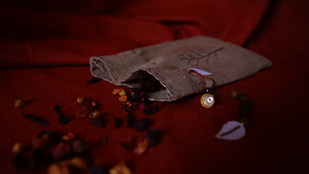 Scattered tea leaves from the bag