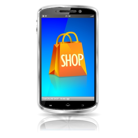 Smartphone mobile shopping, m-commerce illustration  の写真素材