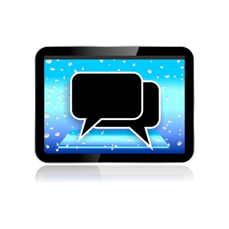 tablet pc or pad illustration with speech bubble, chat iconの写真素材