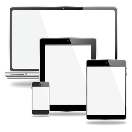 laptop and mobile devices with white screenの写真素材