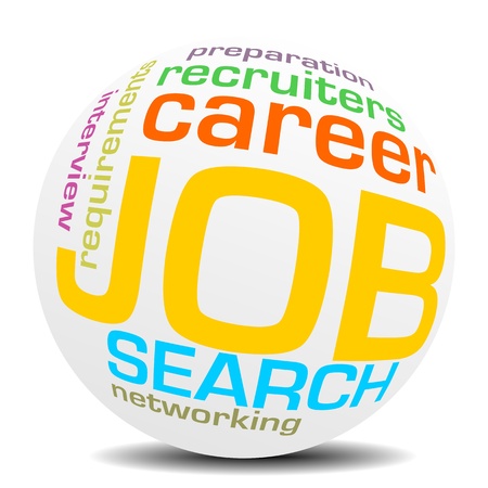 job search keywords, word or tag cloud sphereの写真素材