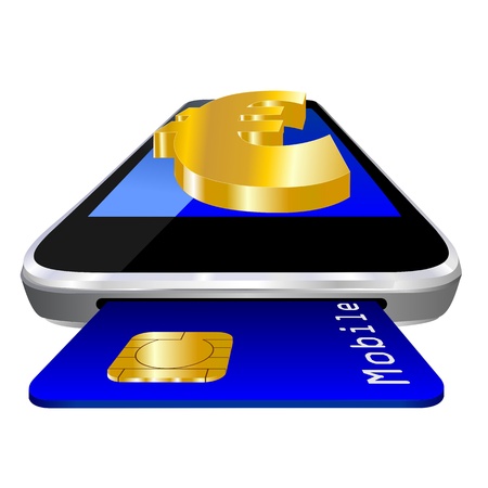 mobile payment illustration with smartphone, credit card an the currency symbol of  Euro symbol の写真素材