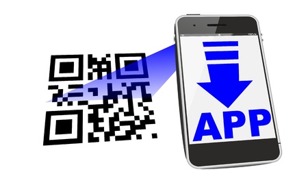 smartphone app download with QR code scanの写真素材