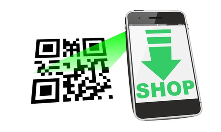 smartphone mobile shopping QR codeの写真素材