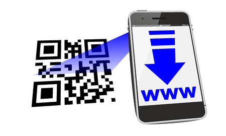 smartphone, mobile device, cell phone connecting to a website with QR code scanの写真素材