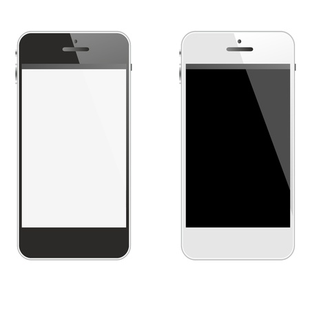 black smartphone with white screen, white cellphone with black touchpadの写真素材