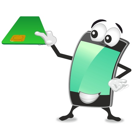 smartphone mascot, holding up a credit card, green icon for mobile payment, shopping and m-commerceの写真素材