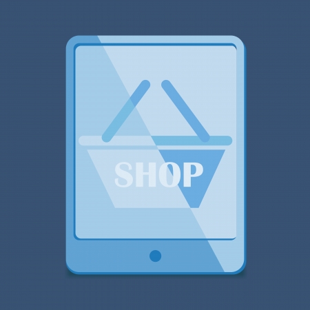 modern Flat Design - tablet pc in blue in red trend colors, mobile shopping iconの写真素材