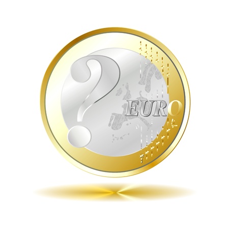 Euro coin - QUESTION MARK  - DANGER with golden shadow reflectionの写真素材