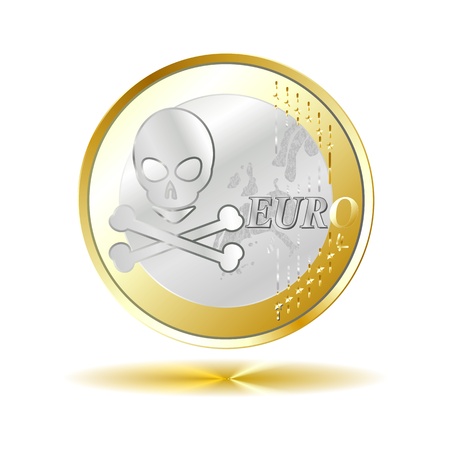Euro coin - DEATH RISK  - DANGER with golden shadow reflectionの写真素材