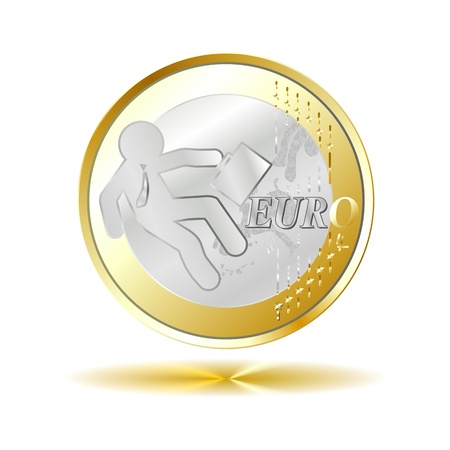 Euro coin - slippery road  - DANGER with golden shadow reflectionの写真素材