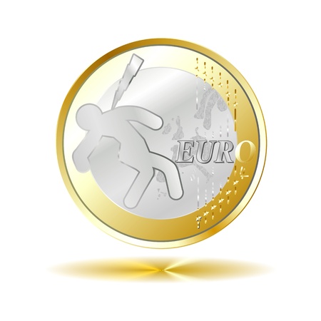 Euro coin - HIGH VOLTAGE - DANGER with golden shadow reflectionの写真素材