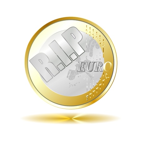 Euro coin - R I P  with golden shadow reflectionの写真素材