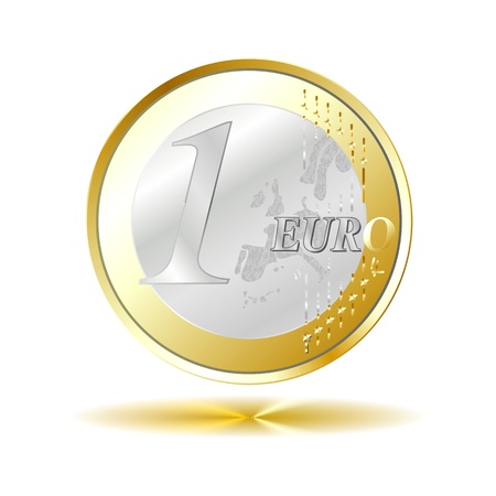 Euro coin, hovering with golden shadow reflectionの写真素材