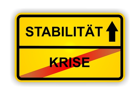 German antonym - Ortsschild - STABILITÄT - KRISE の写真素材