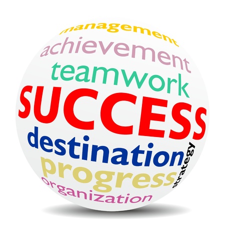 SUCCESS, as a creative inspiration in a word cloud  designed in a 3D sphere with shadowの写真素材