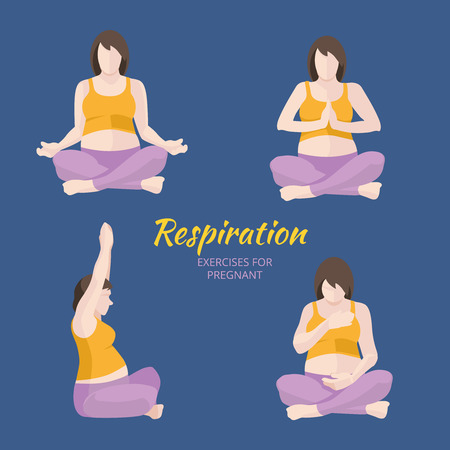 Pregnant Woman breathing exercises, Yoga asanaのイラスト素材