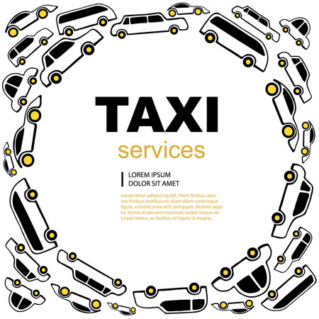 White Vector abstract background wit taxi service cars. Round label with text area.のイラスト素材