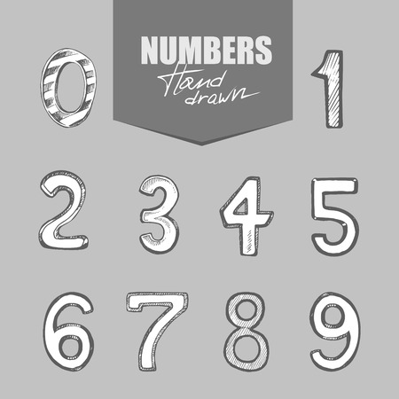 hand drawn numbers setのイラスト素材