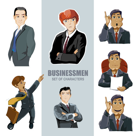 set of seven pictures with businessmen in diferent poseのイラスト素材