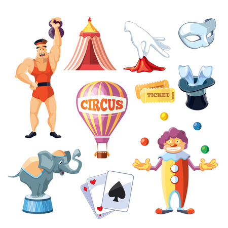 Vector icons set of Circus entertainment. Flat style design for your personal projects. Pictures isolate on white background.の写真素材
